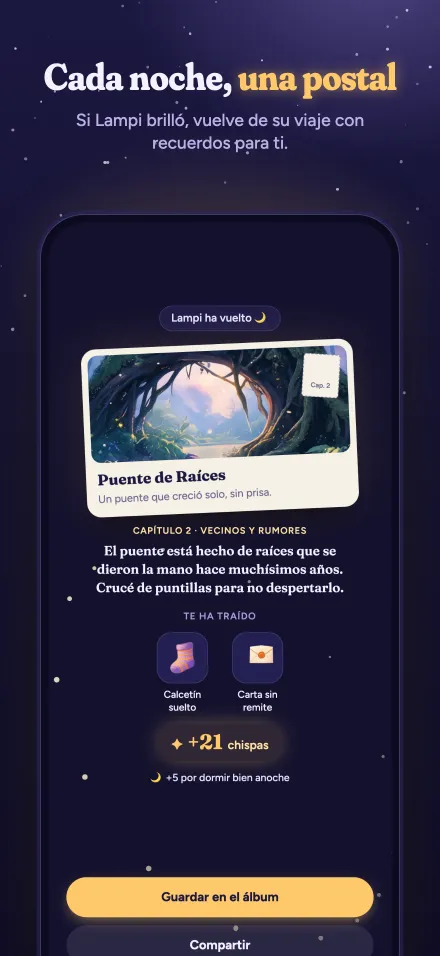 Cada noche, una postal: Lampi vuelve del Puente de Raíces con recuerdos
